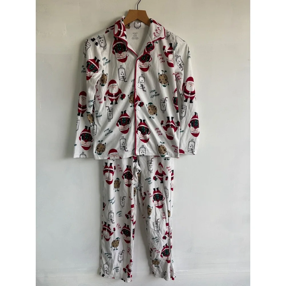 Carters Kids Christmas Fleece Pajama Set Santa Cookies Milk White Red Size 14